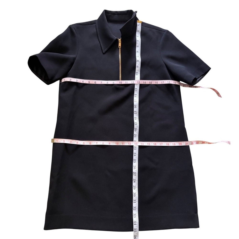 TORY BURCH Crepe Polo Mini Dress Size 10 Black Gold Zipper Minimalist Designer - Picture 8 of 10